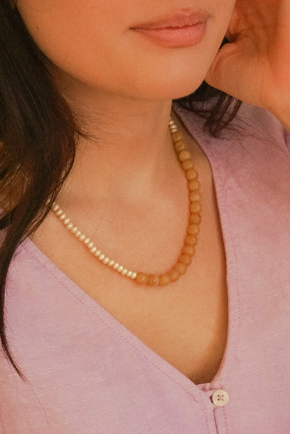 Dota light honey - Kette aus Glasperlen