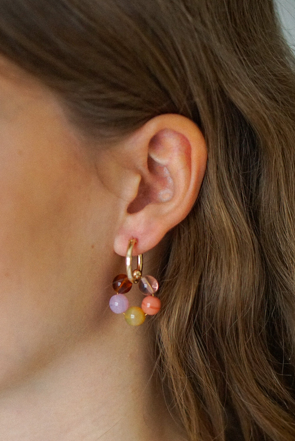 Petal - small hoop earrings with pendant - dried flowers