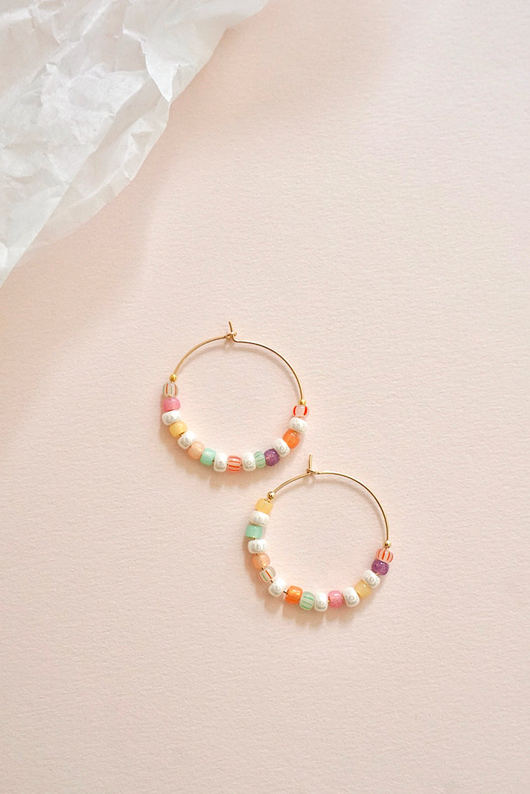 Large hoop earrings with glass beads - LULA fruit cocktail