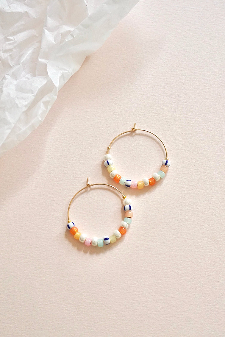 Large hoop earrings with glass beads - LULA Summer sailor