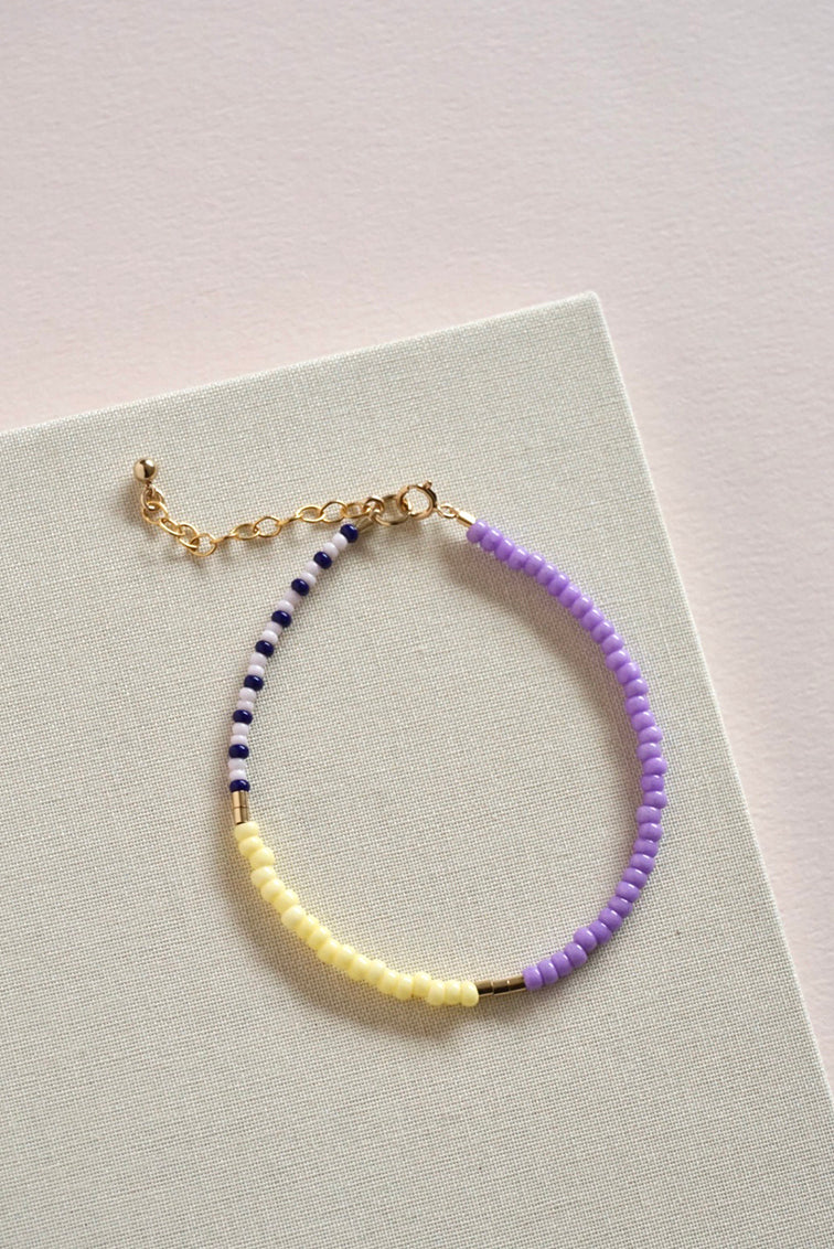 Perlenarmband LENTE - lilac - lemon - navy dashed